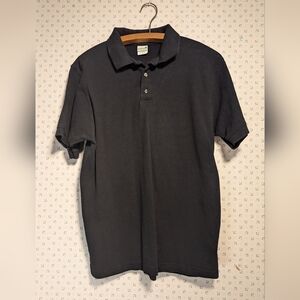 Anvil Organic Cotton Black Polo Shirt size M button collar preshrunk